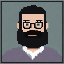 Create a 16x16 pixel art image of a man with a long black beard and glasses