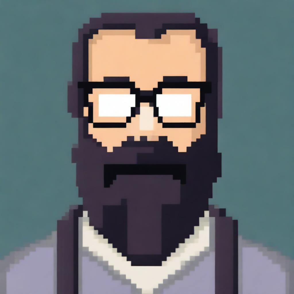 Create a 16x16 pixel art image of a man with a long black beard and glasses