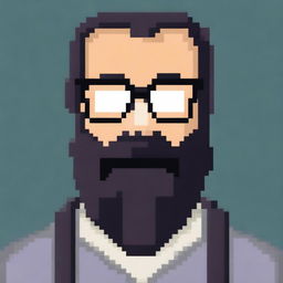 Create a 16x16 pixel art image of a man with a long black beard and glasses