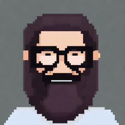 Create a 16x16 pixel art image of a man with a long black beard and glasses