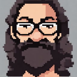 Create a 16x16 pixel art image of a man with a long black beard and glasses