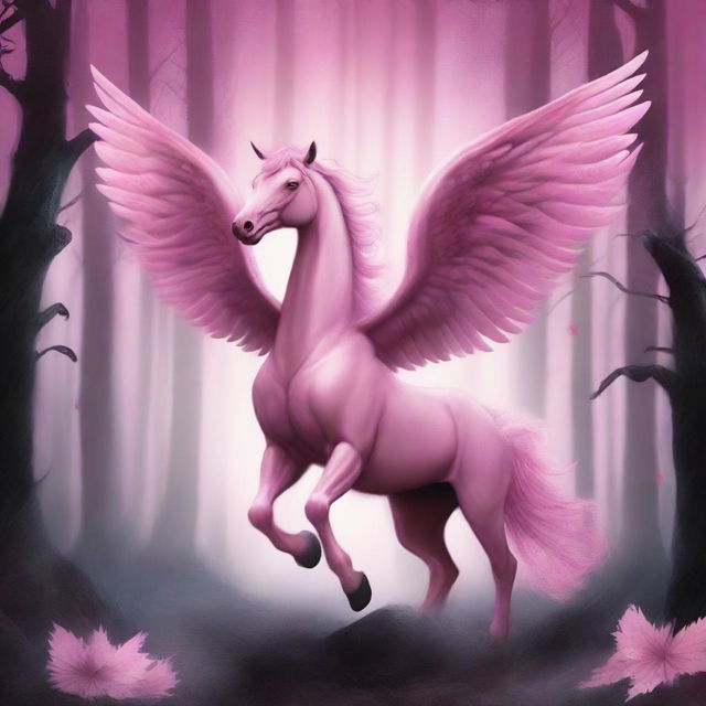 A book cover featuring a beautiful, magical pink Pegasus with a sinister twist