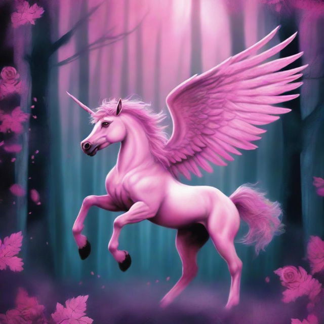 A book cover featuring a beautiful, magical pink Pegasus with a sinister twist