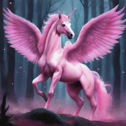 A book cover featuring a beautiful, magical pink Pegasus with a sinister twist