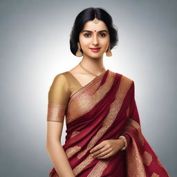 A beautiful Indian woman wearing a traditional saree, depicted in a realistic and ultra-realistic style