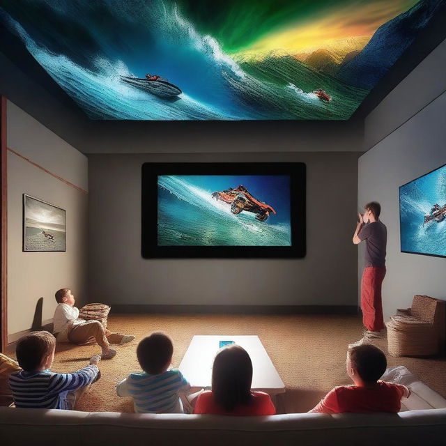 A projector displaying thrilling moments from various adventures and exciting events