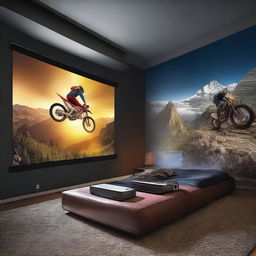 A projector displaying thrilling moments from various adventures and exciting events