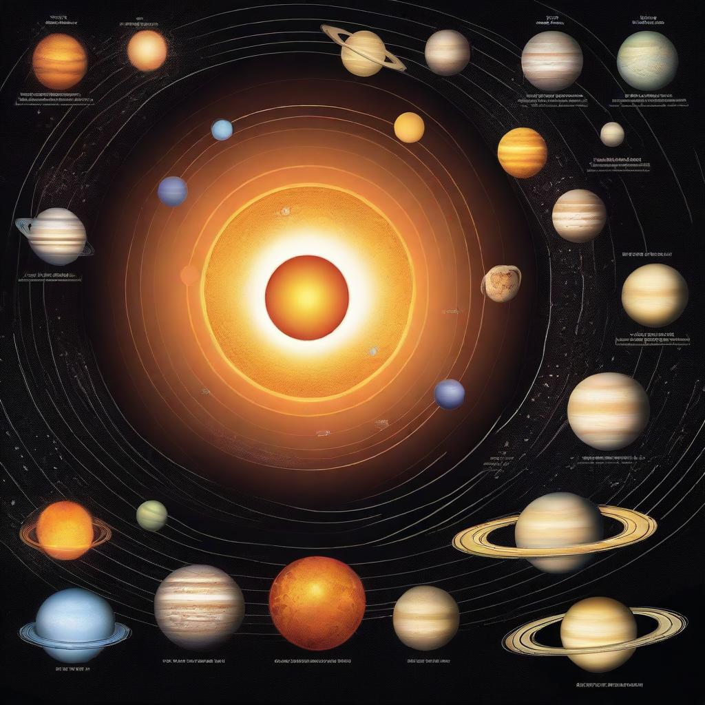 A detailed and vibrant depiction of the solar system, showcasing all the planets in their correct order from the sun