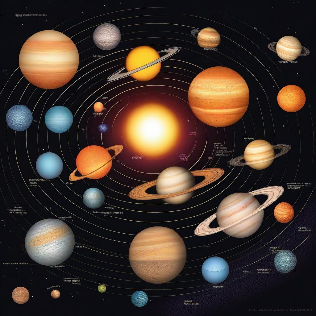 A detailed and vibrant depiction of the solar system, showcasing all the planets in their correct order from the sun