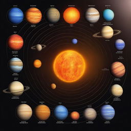 A detailed and vibrant depiction of the solar system, showcasing all the planets in their correct order from the sun