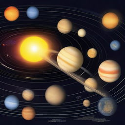 A detailed and vibrant depiction of the solar system, showcasing all the planets in their correct order from the sun