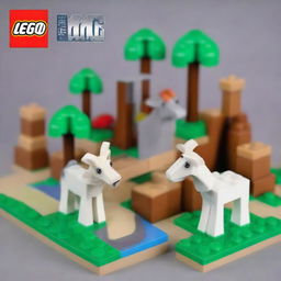 Create a detailed LEGO scene inspired by the Goat Simulator 3 pack