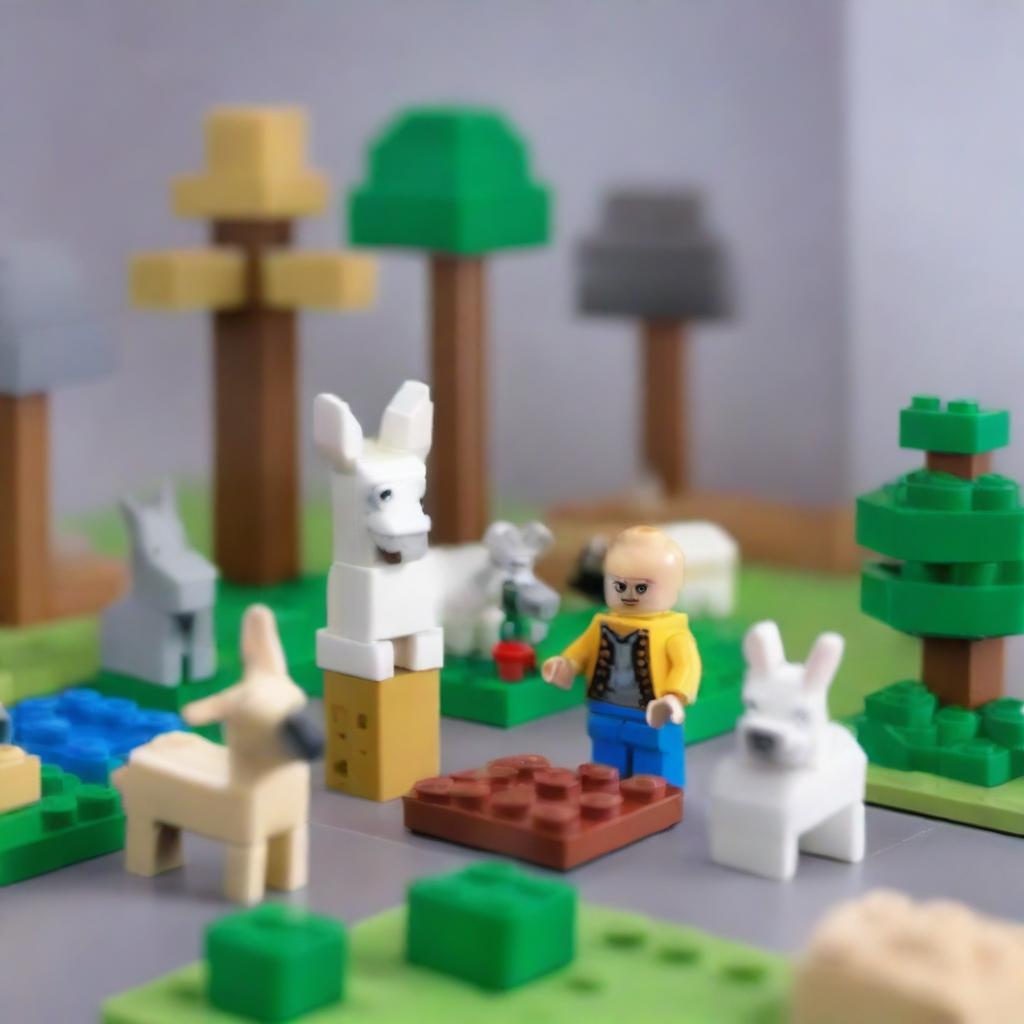 Create a detailed LEGO scene inspired by the Goat Simulator 3 pack