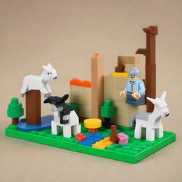 Create a detailed LEGO scene inspired by the Goat Simulator 3 pack