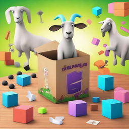 Create an image of a Jazwares mystery box themed around Goat Simulator 3