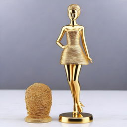 A golden figurine of a woman wearing a mini skirt, designed with elegance and sophistication