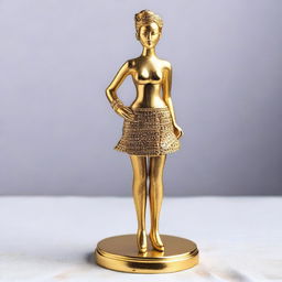 A golden figurine of a woman wearing a mini skirt, designed with elegance and sophistication