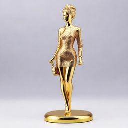 A golden figurine of a woman wearing a mini skirt, designed with elegance and sophistication