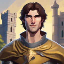 A non-realistic D&D painting style art of Jacob Elordi smiling with a raised eyebrow