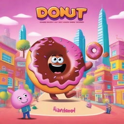 A whimsical and colorful movie poster featuring a giant donut as the main character