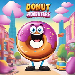 A whimsical and colorful movie poster featuring a giant donut as the main character