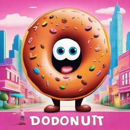 A whimsical and colorful movie poster featuring a giant donut as the main character