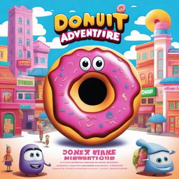 A whimsical and colorful movie poster featuring a giant donut as the main character