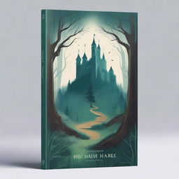 Create a captivating book cover featuring a mysterious forest with a hidden path leading to an ancient castle