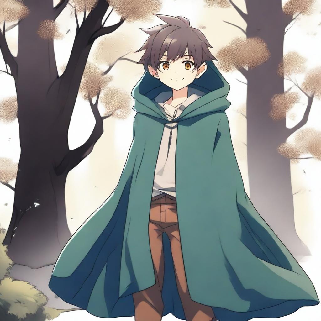 A tall, attractive teenage anime troll boy wearing a cloak