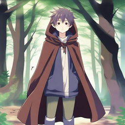 A tall, attractive teenage anime troll boy wearing a cloak