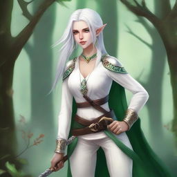 A beautiful half-elf bard girl standing in a fantasy setting