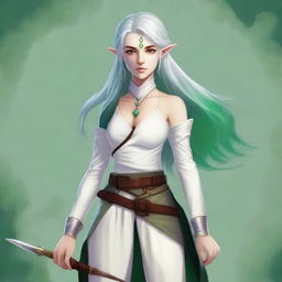 A beautiful half-elf bard girl standing in a fantasy setting