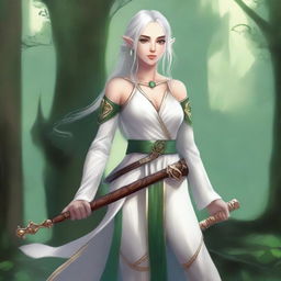 A beautiful half-elf bard girl standing in a fantasy setting