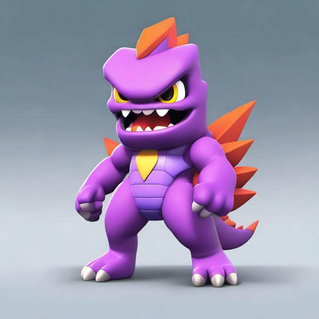 Create an image of a Brawl Stars character with a Godzilla-themed skin named 'Godzilla Anna'