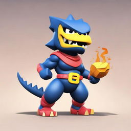 Create an image of a Brawl Stars character with a Godzilla-themed skin named 'Godzilla Anna'