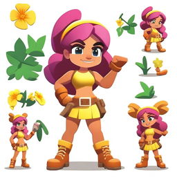 Create a Brawl Stars character named Gabby, designed as a Rumble Jungle girl