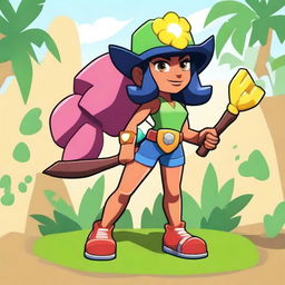 Create a Brawl Stars character named Gabby, designed as a Rumble Jungle girl