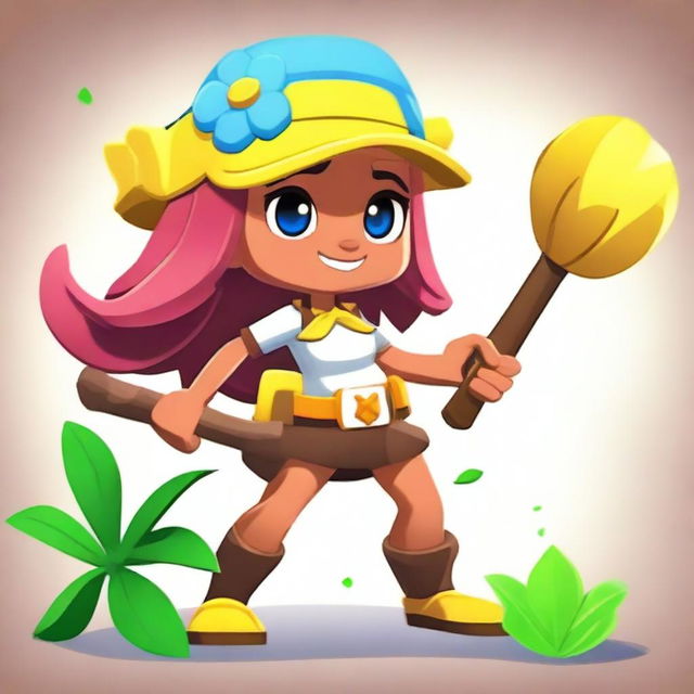 Create a Brawl Stars character named Gabby, designed as a Rumble Jungle girl