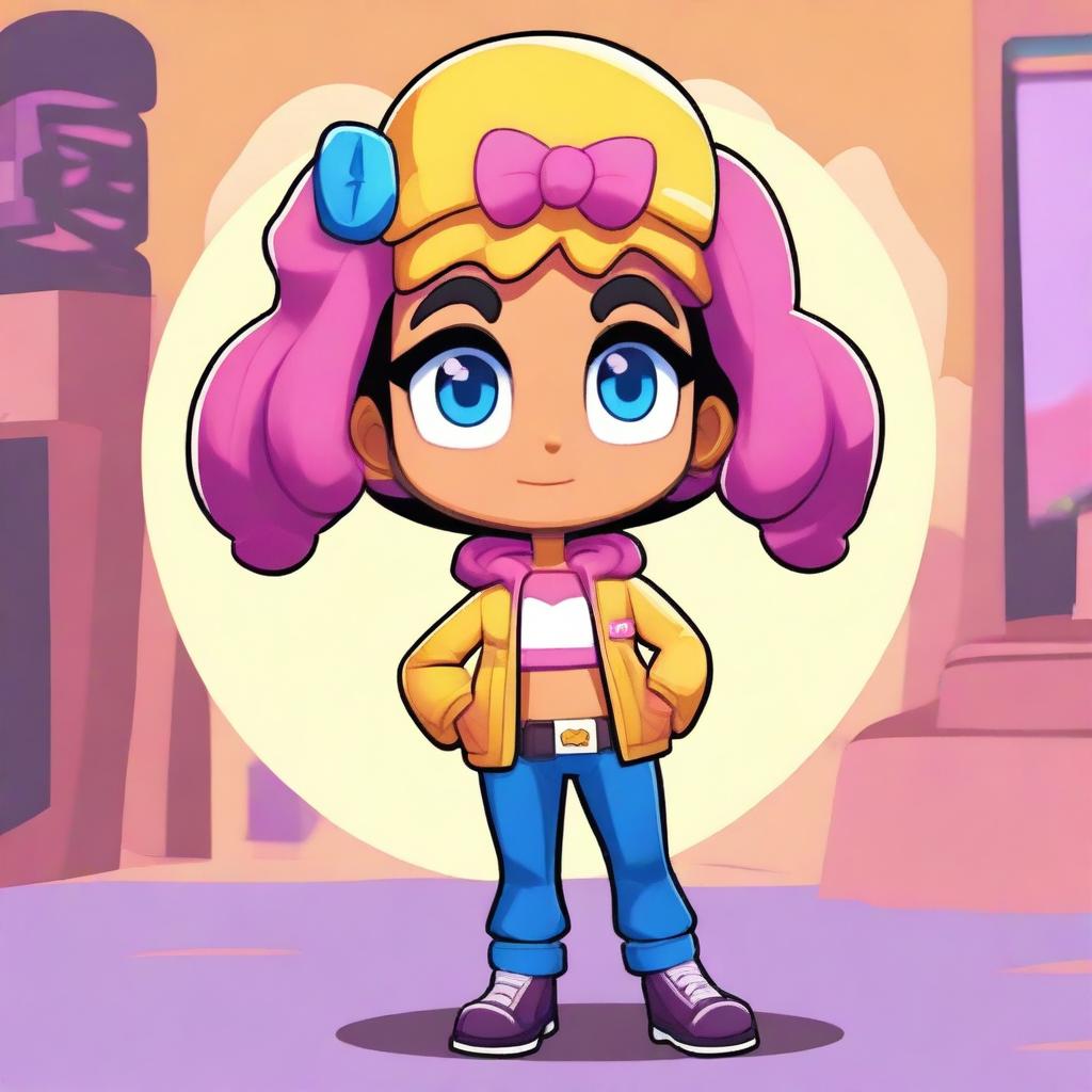 Create an image of a Brawl Stars Retropolis girl character named Coco