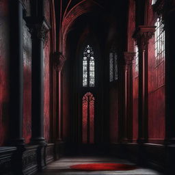 A gothic scene featuring red and black elements