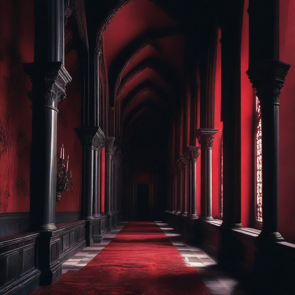 A gothic scene featuring red and black elements