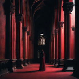 A gothic scene featuring red and black elements