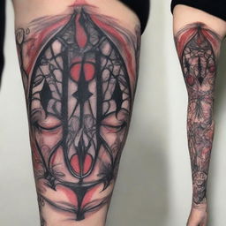 A gothic tattoo sketch featuring red and black elements