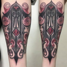 A gothic tattoo sketch featuring red and black elements