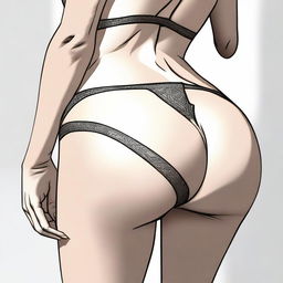 A detailed and artistic illustration of a woman wearing a tight thong