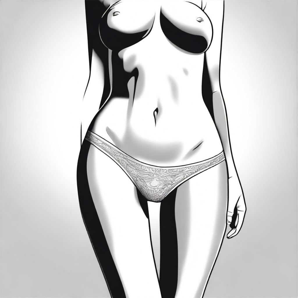 A detailed and artistic illustration of a woman wearing a tight thong