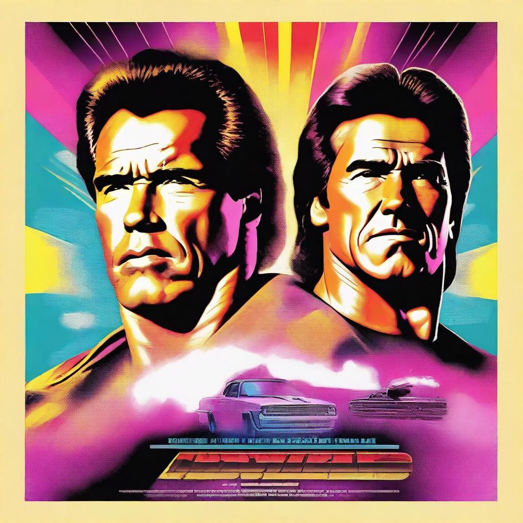Create an eighties-style movie poster featuring Arnold Schwarzenegger and Jose Coronado