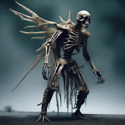 Create an image of a banshee-like creature that is bone thin and clad in armor made entirely of bones