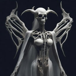 Create an image of a banshee-like creature adorned with bone accessories