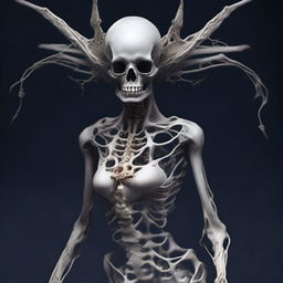 Create an image of a banshee-like creature adorned with bone accessories